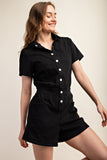 Cotton Stretch Twill Short Sleeve Romper