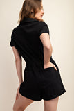 Cotton Stretch Twill Short Sleeve Romper