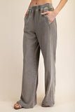 Mineral Washed Ribbed Side Wide Pant