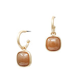 Huggie Hoop Er W/ Square Cabochon