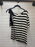 Stripe Rayon Span Knit Open One Shoulder Top