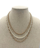 Gold Layered Pearl Crystal Necklace