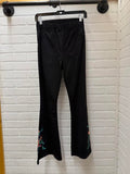 Floral Embroidery Detail High Waisted Flared Pull On Pants