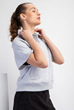French Terry Short Sleeve Top With Collar
