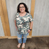 CAMOUFLAGE V-NECK TOP