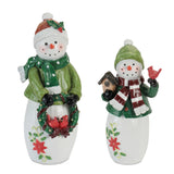 Snowman W/cardinal 7.5"h, 9.5"h Resin