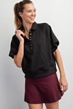 French Terry Short Sleeve Top With Collar