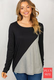 Long Sleeve Solid Knit Colorblocked Top