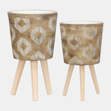 Diamond Planter With Wood Legs Brown