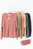 V-neck Comfy Solid Casual Knit Henley Top