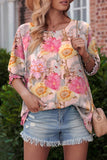 Shirred Cuff 3/4 Sleeve Floral Blouse