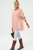 Splicing Raw Hem High Low Oversized Blouse