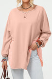 Splicing Raw Hem High Low Oversized Blouse