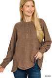 Brushed Melange Hacci Oversized 7-button Henley Placket Sweater