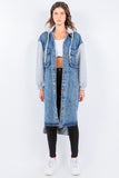 Oversized Hooded Denim Long Jacket