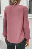 Lace Raglan Sleeve Plicate Round Neck Top