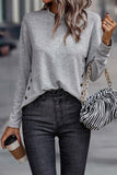 Side Buttons Crew Neck Knit Top