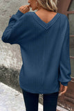 Solid Textured V Neck Long Sleeve Top