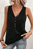 Half Button V Neck Patched Pocket Tank Top