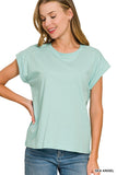 Round Neck Folded Short Sleeve T-shirt