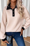 Textured Colorblock Buttoned Collar Sweatshirt