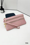 Vegan Leather Triple Zip Wrist Wallet Clutch Purse