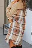 Khaki Plaid Patchwork Pocket Button Up Shirt Dress