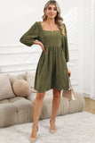 Suede Square Neck Puff Sleeve Dress