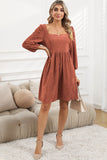 Suede Square Neck Puff Sleeve Dress