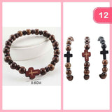 Wooden Beaded Cross Pendant Bracelet
