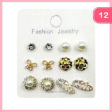 Mixed Bow Flower Pearl Rhinestone Post Earring (12 Units)