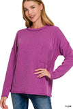 Raised Rib Long Sleeve Drop Shoulder Top
