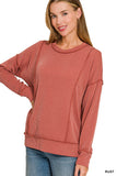Raised Rib Long Sleeve Round Neck Pullover