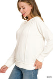 Raised Rib Long Sleeve Round Neck Pullover