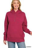 Fleece Half Snap Button Hooded Sweatshirts