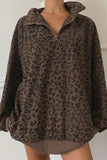 Leopard Print Quarter Zip Corduroy Sweatshirt