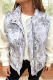 Brown Leafy Abstract Print Winter Puffer Vest