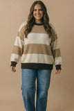 Round Neck Striped Color Block Sweater Top