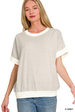 Plus Stripe Contrast Trim Rib Banded Top