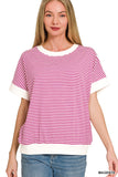 Plus Stripe Contrast Trim Rib Banded Top