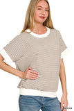 Plus Stripe Contrast Trim Rib Banded Top