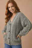 V Neck Button Down Oversized Loose Fit Long Sleeve Two Tone Cable Chunkysweater Cardigan