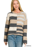 Lightweight Wool Blend Color Block Sweater