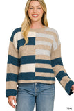 Lightweight Wool Blend Color Block Sweater
