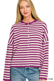 Striped Wool Blend Rolled Edge Button-down Sweater Cardigan