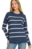 Viscose Striped Round Neck Sweater