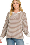 Raised Rib Striped Round Neck Pullover