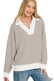 Striped Split Neck Collared Top