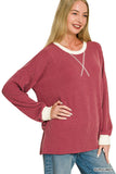 Raised Rib Round Neck Pullover