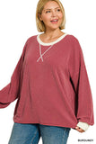Plus Raised Rib Round Neck Pullover
